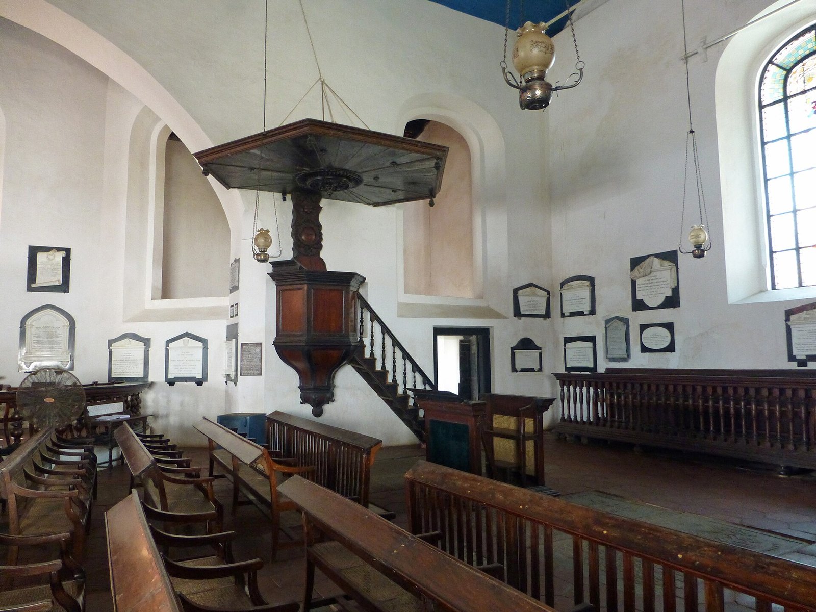 Carved wooden pulpit inside the Dutch Reformed Church in Galle Fort
