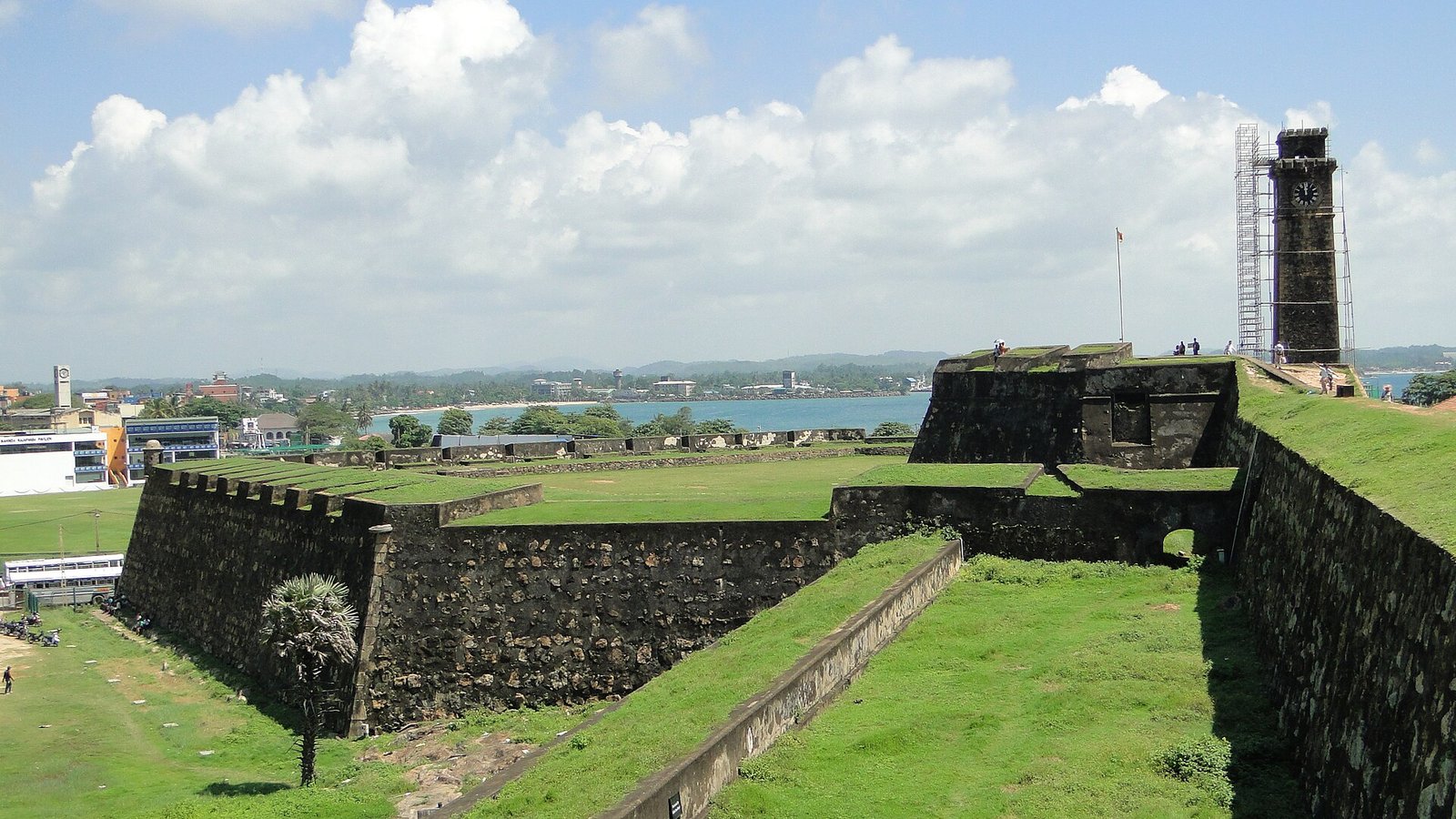 Grassy ramparts and bastion walls of Galle Fort