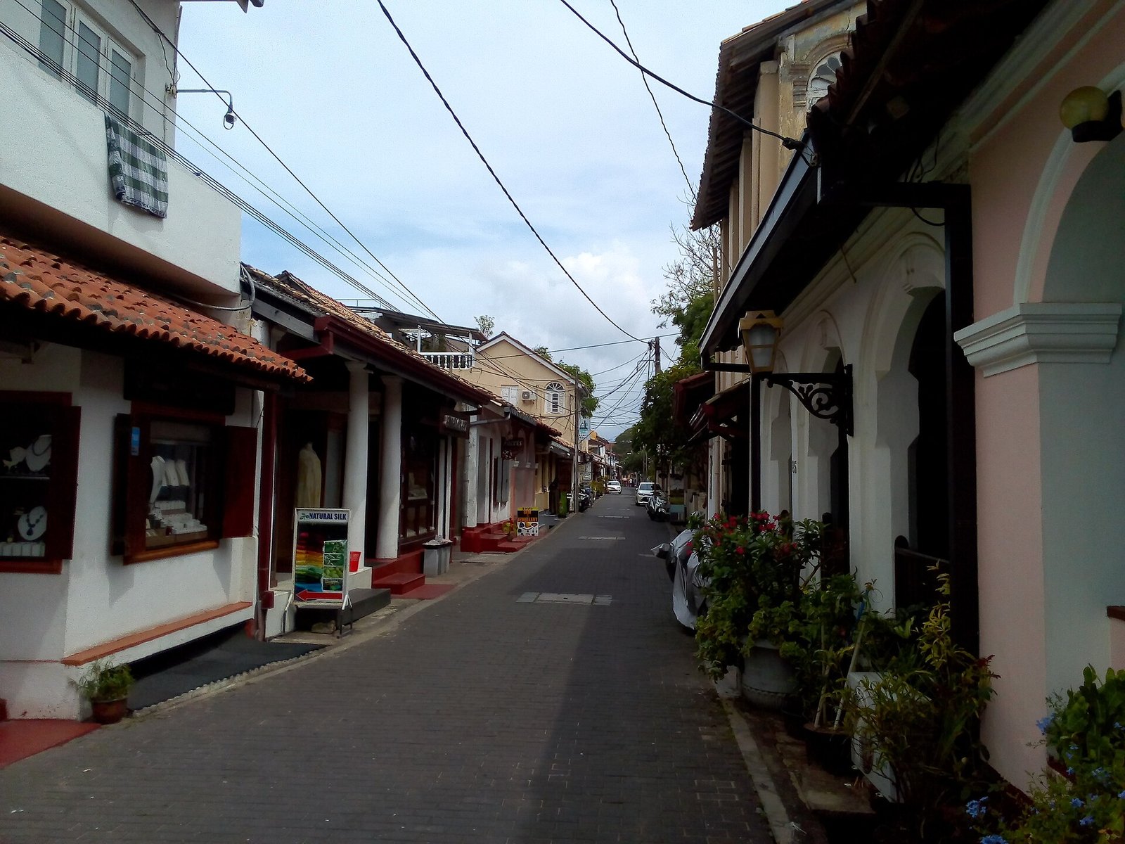 Quiet street lined with old colonial houses inside Galle Fort