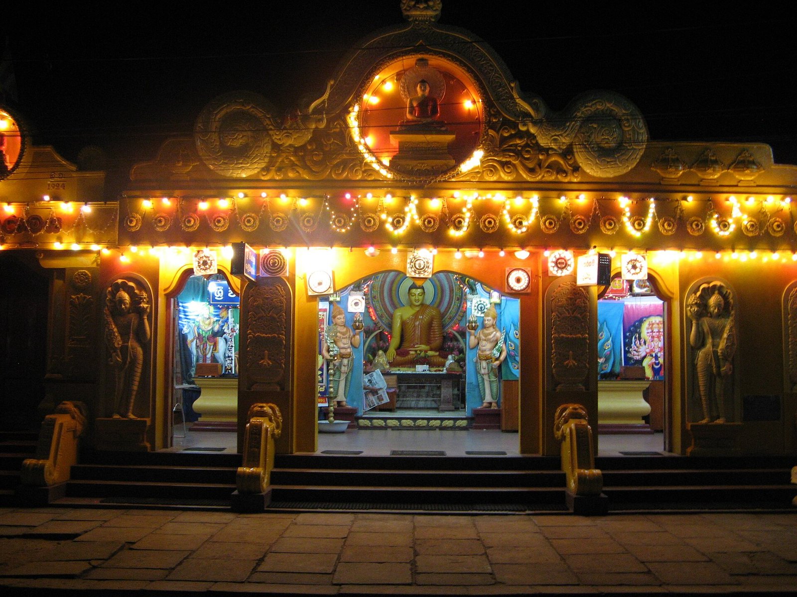 Shrine at the Kataragama temple complex lit up at night