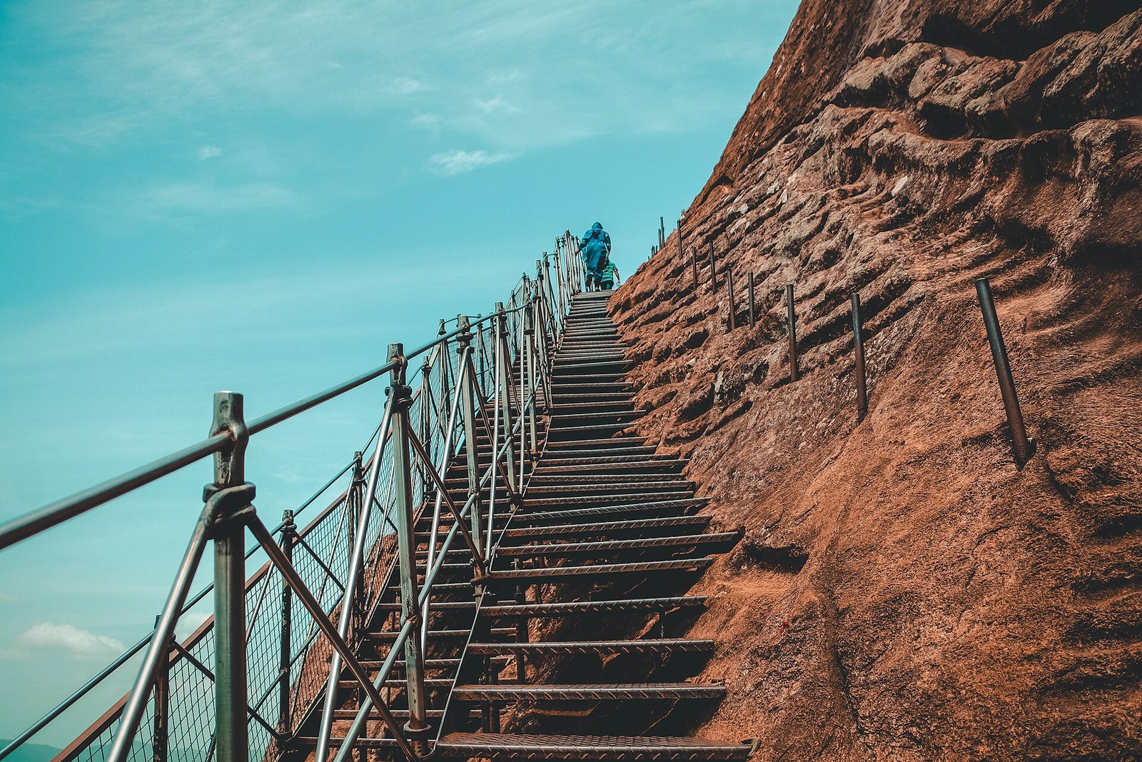 Metal staircase bolted to the side of Sigiriya rock