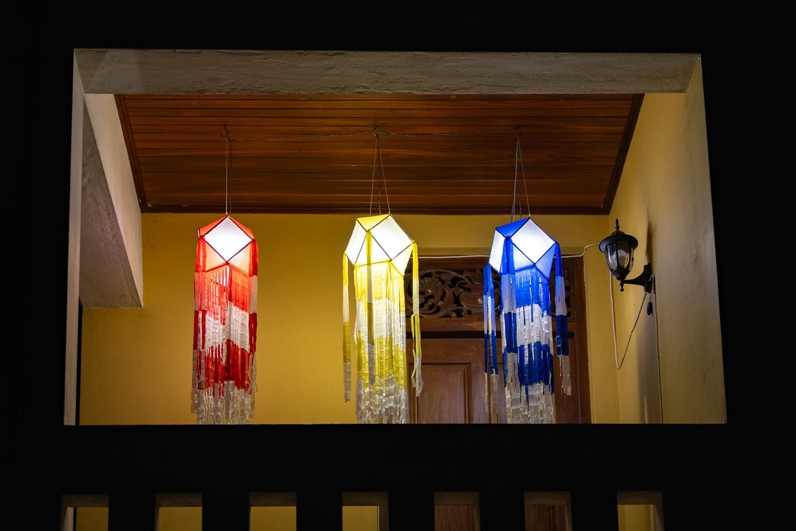 Vibrant Vesak lanterns illuminate the night in Gampaha, Sri Lanka, celebrating Buddhist traditions.