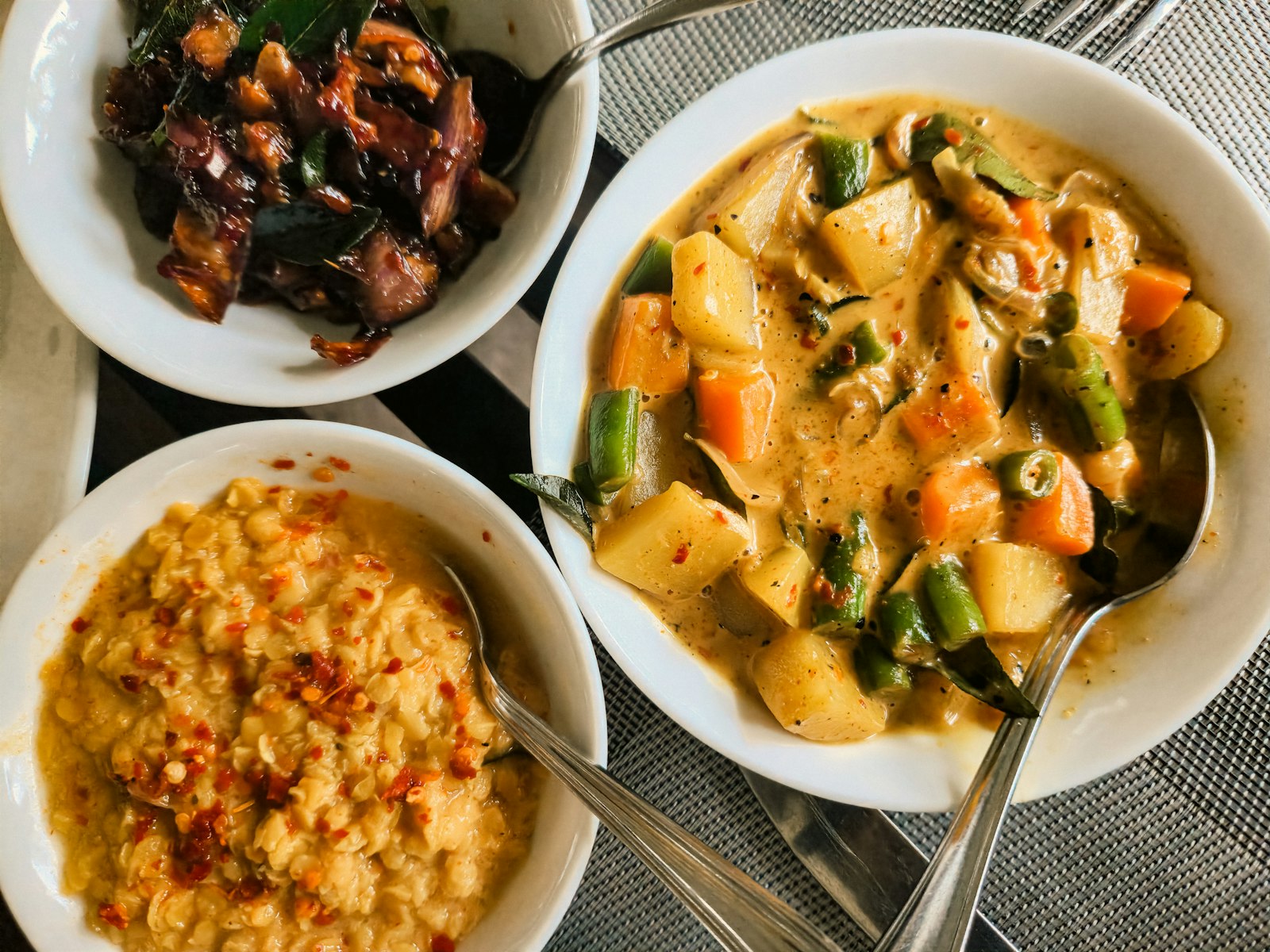Sri Lankan rice and curry spread